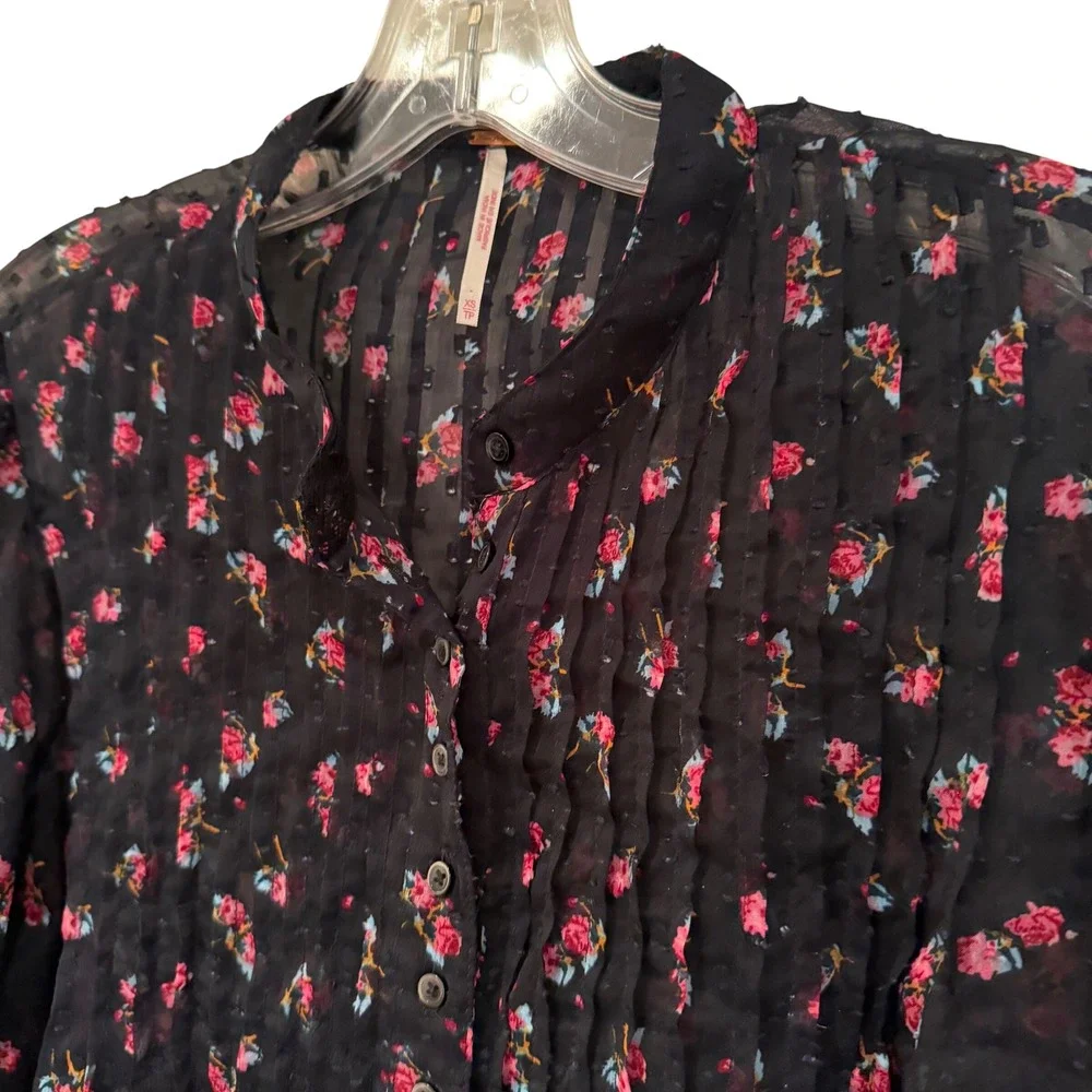 Free People Flowers In December Blouse Women's XS Black Boho Hippie Coquette Y2K